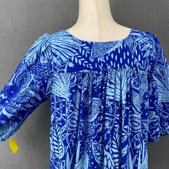 Vtg 80s 90s Two Potato Laguna Beach Midi Tiered Muumuu Dress XS Cotton Blue NOS - Picture 7 of 16